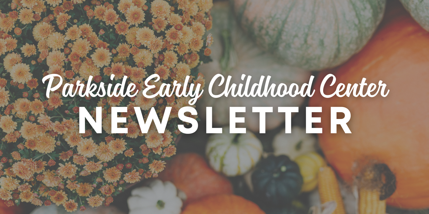 Mums and an assortment of different sized and colored pumpkins along with the text, 