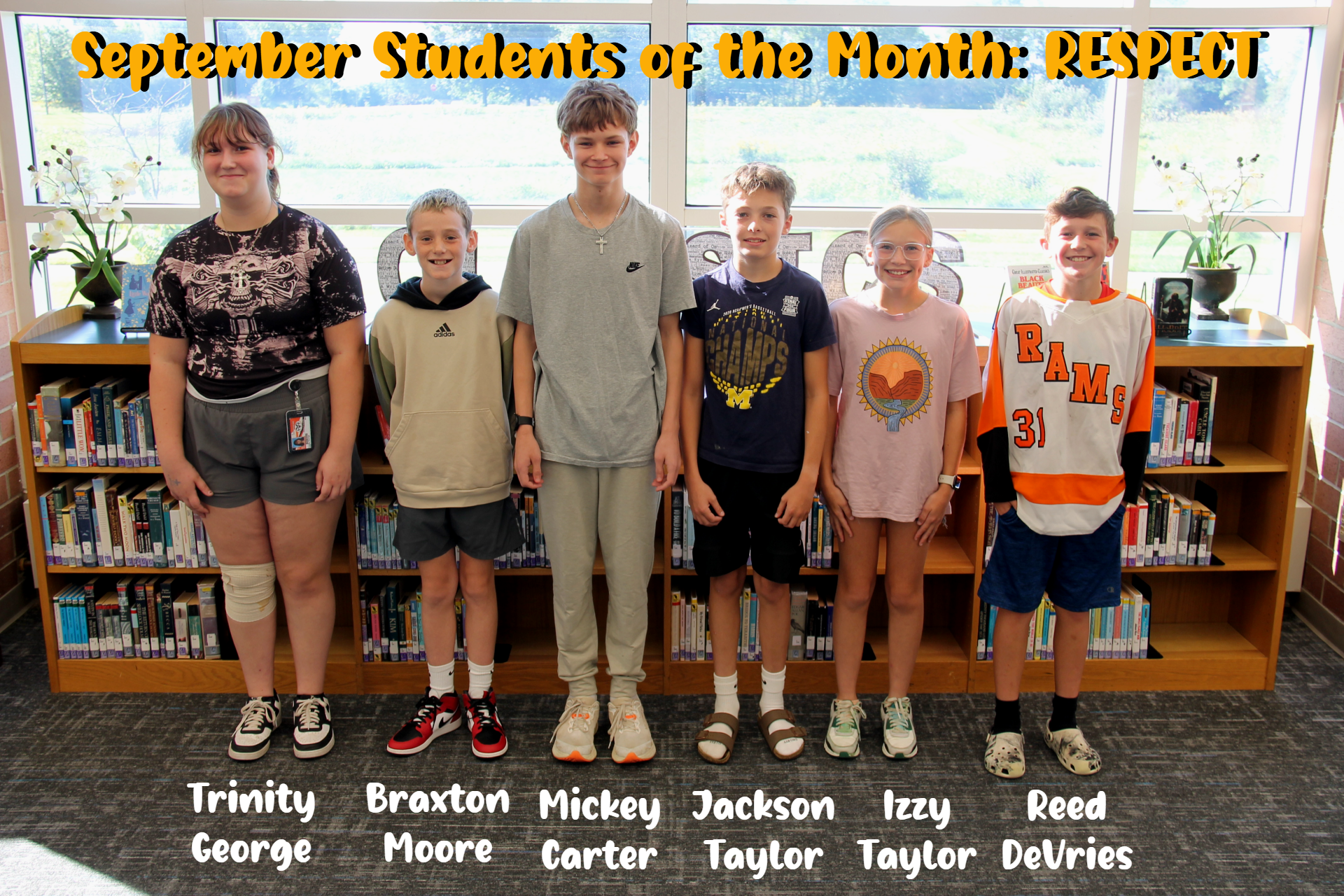 ERMS September students of the month:  Trinity George, Braxton Moore, Mickey Carter, Jackson Taylor, Izzy Taylor, Reed Devries
