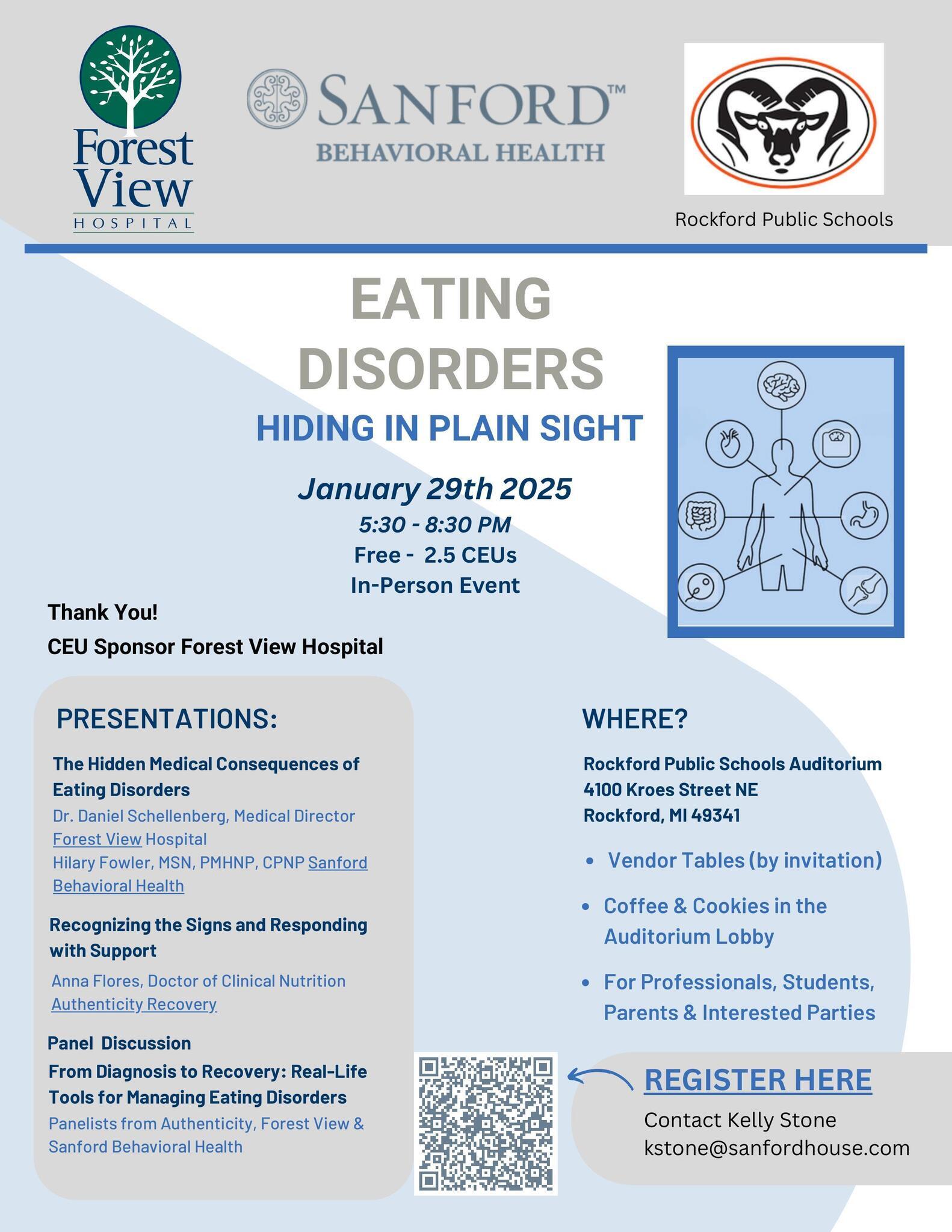 Managing Worry and Anxiety: The Pine Rest School Assistance Program, in partnership with Rockford Public Schools, is hosting a live stream presentation titled “Managing Worry and Anxiety” on February 3, 2025, from 7:00 PM to 8:00 PM via Microsoft Teams. This event will help participants learn how to distinguish between normal worry and anxiety versus conditions that may require treatment. It will also provide practical skills to limit the impact of worry and anxiety in daily life, along with strategies for adults to help children and adolescents navigate anxiety. To join, click the “Join the meeting now” link provided. For more information, contact Pine Rest at 800.442.0809 or email eap@pinerest.org. Additional resources are available at pinerest.org/eap. This presentation is brought to you by Pine Rest, Rockford Public Schools, and the Rockford Education Foundation.
