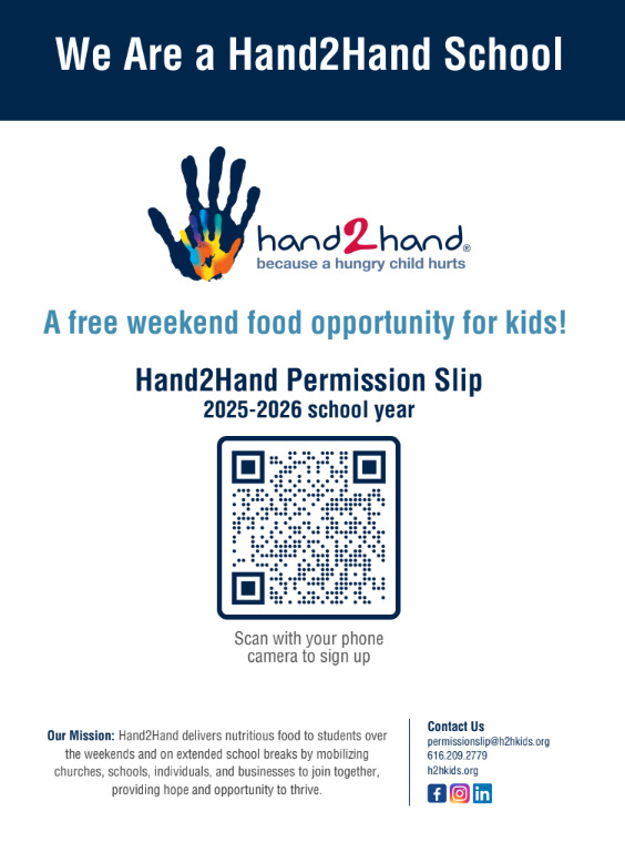 Hand 2 Hand flyer and QR code for sign up.