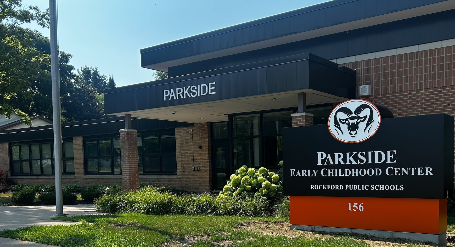 Outside the main entrance of Parkside Early Childhood Center.
