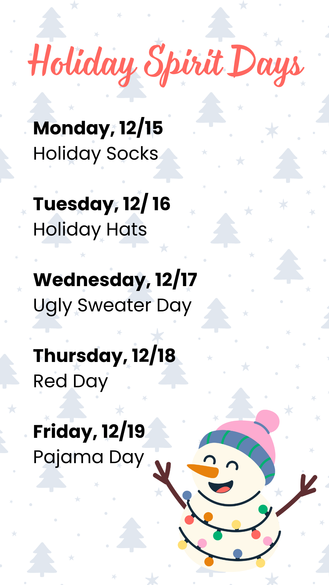 Holiday Spirit Days: Monday, 12/15 - Holiday Socks