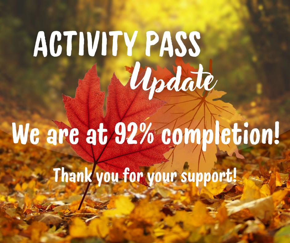 Activity Pass update. We are at 92% completion. Thank you for the support