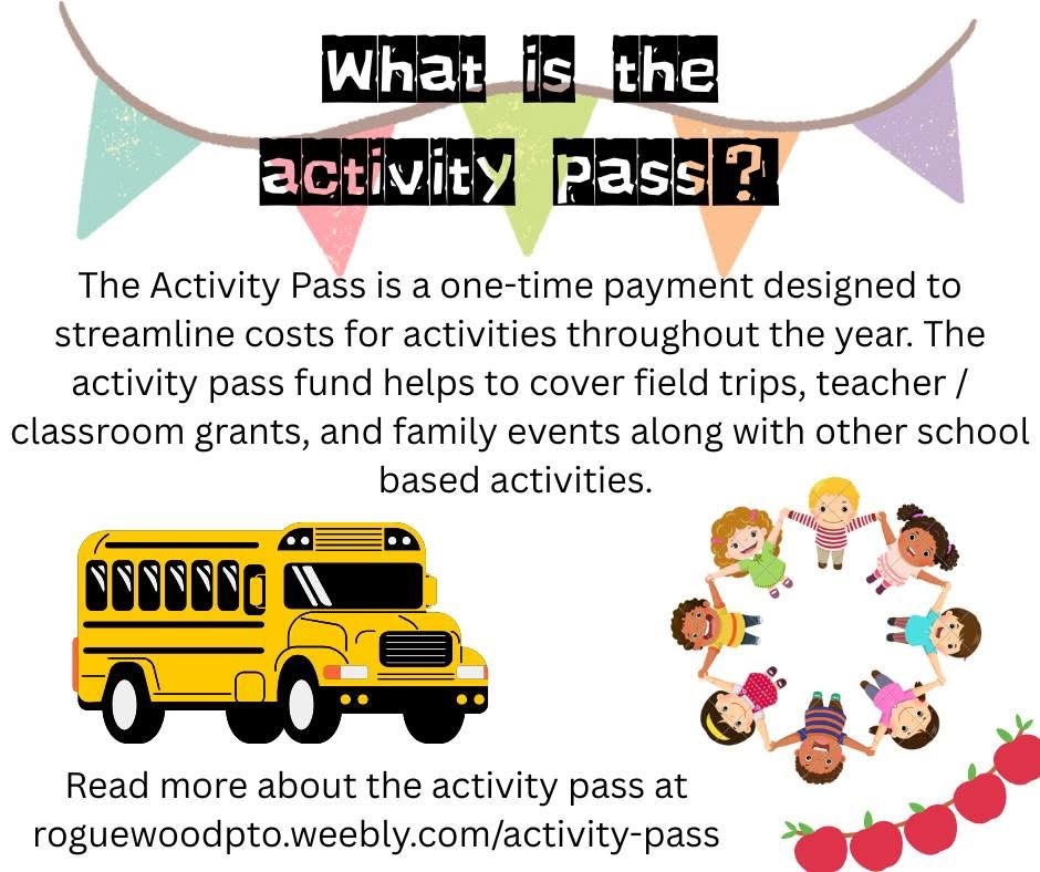Activity Pass is a one-time payment to make it easier on parents. The pass funds help cover field trips, teacher/classroom grants, and family events.