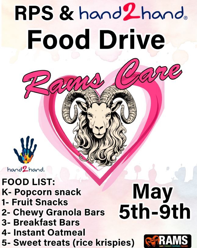 RPS and Hand 2 Hand Food Drive Food List K- Popcorn snack 1 - Fruit Snacks 2 Chewy granola bars 3 breakfast bars 4 instant oatmeal 5 sweet treats like rice krispies