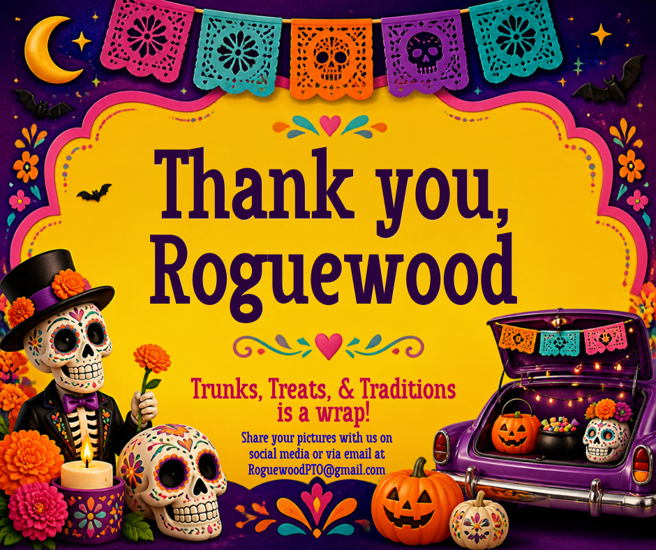 Thank you Roguewood. Trunks, Treats, and traditions is a wrap! Share your pictures with us on social media or via email at Roguewoodpto@tmail.com