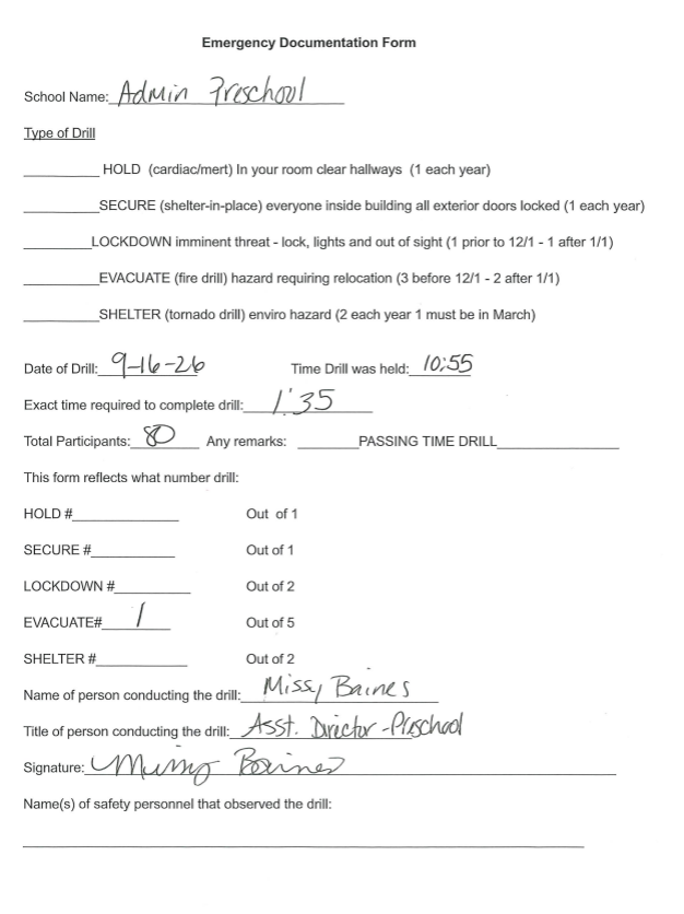 Signed Documentation Form