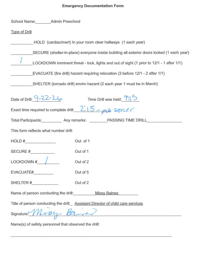 Signed Documentation Form