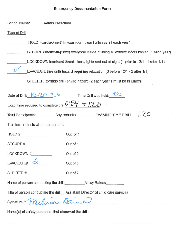 Signed Documentation Form