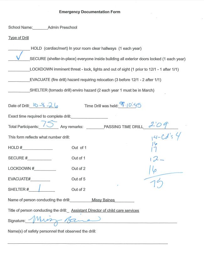Signed Documentation Form