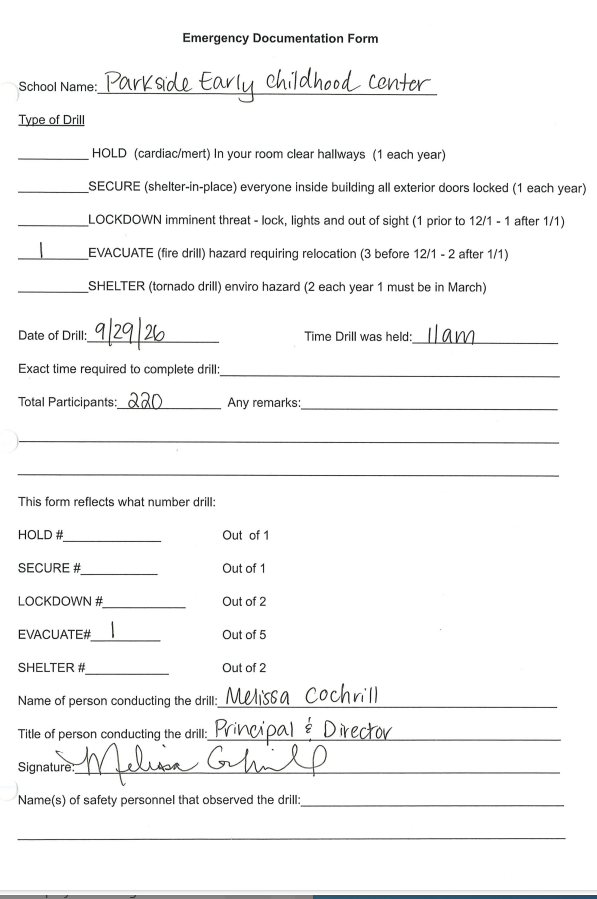 Signed Documentation Form