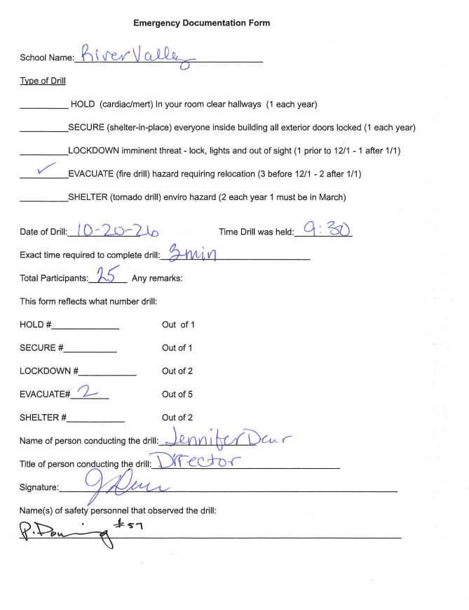 Signed Documentation Form
